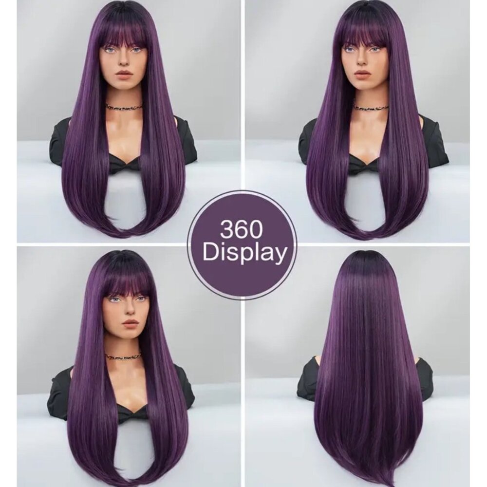 NEW 28 inch Long Ombre purple glueless wig - Picture 2 of 6